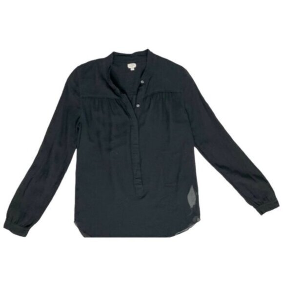 Aritzia Wilfred Blouse Half Button Front Long Sleeve Sheer Black Size XS - Picture 3 of 13